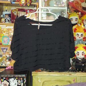 Black horizontal stripe slouch crop top